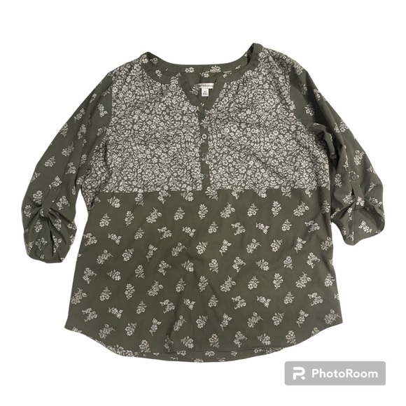 Croft & Barrow pullover top on Olive Green and white pattern size XL - Picture 9 of 10